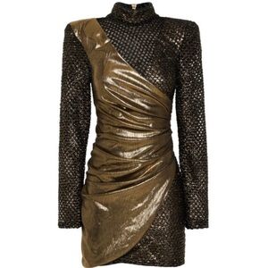 Zhivago Gold and Black Asymmetrical Ruched Cocktail Dress